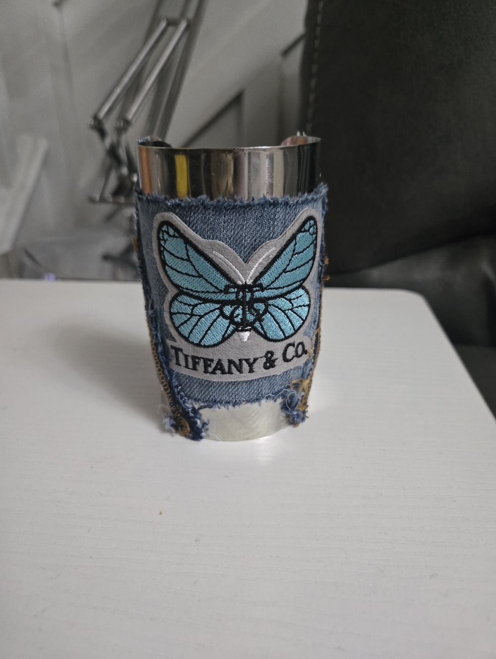 Upcycled Blue Butterfly Denim Cuff